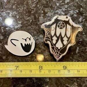 Mario Boo ghost enamel pin + bonus abstract witchy glitter pin